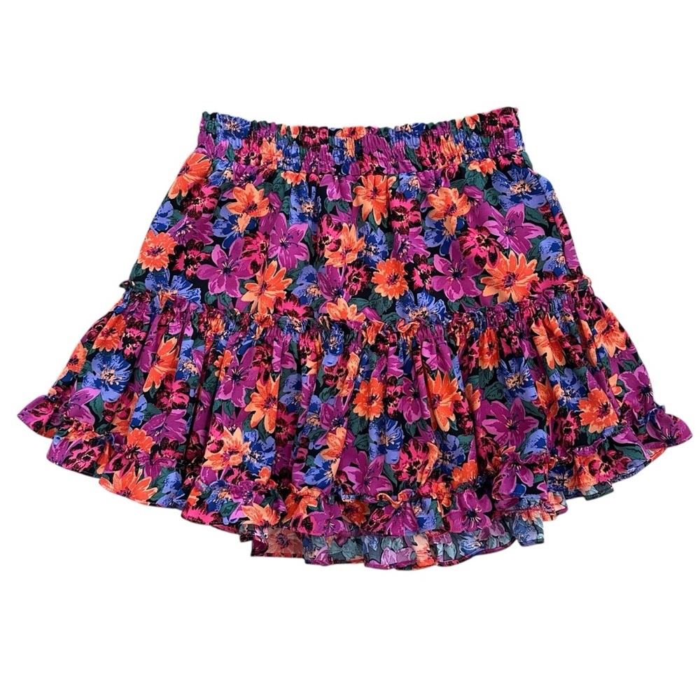 THML Women's Small Flirty Mini Ruffle Colorful Flowy Cottage Floral Trendy Skirt - Picture 4 of 4